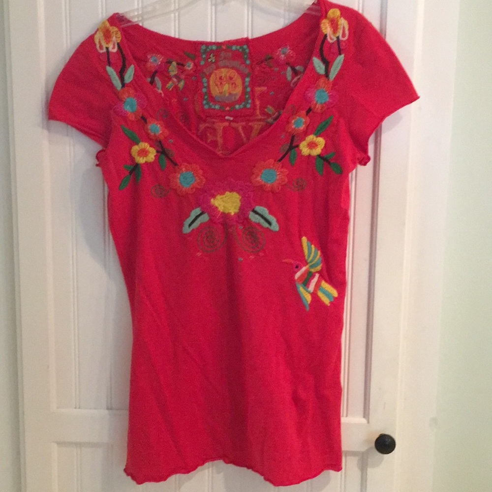 Johnny Was red embroidered t-shirt
